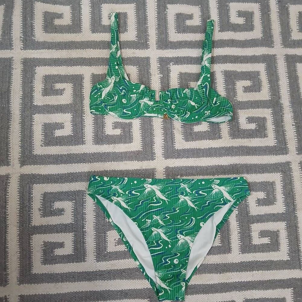 Fisch womens small one piece swimsuit bikini green white flying fishes Italian